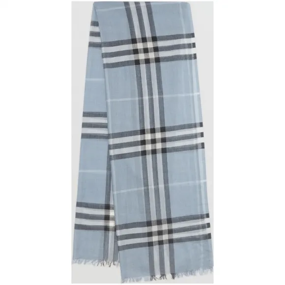 博百利/Burberry 女士 轻盈格纹丝毛混纺围巾 (暗雅蓝色格纹) 40083481
