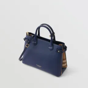 博百利/Burberry 女士 The Banner - 中号 House 格纹拼皮革班纳手袋 (墨蓝色) 40236961