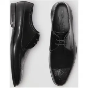 博百利/Burberry 男士 冲孔装饰皮革德比鞋 (黑色) - 男士  40382071