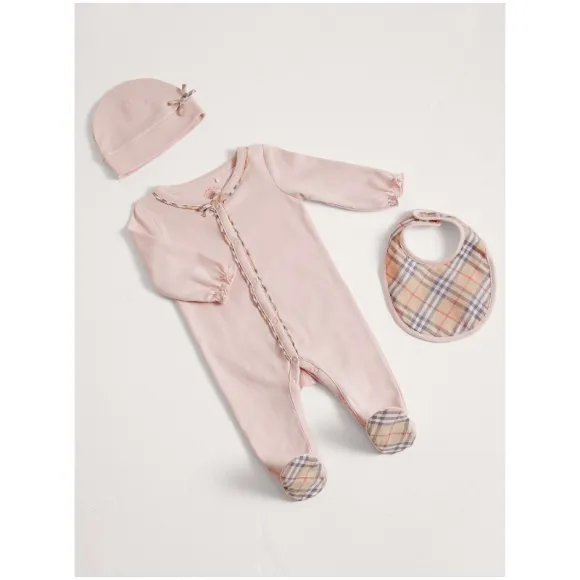 博百利/Burberry 儿童用品 格纹棉质三件套婴儿礼品套装 (蜜粉红) - 童装  40605951