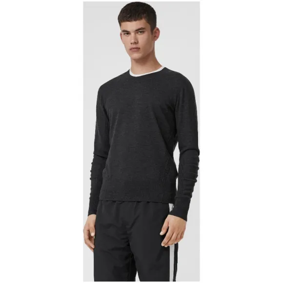 博百利/Burberry 男士 格纹装饰美利奴羊毛衫 (炭灰色) - 男士  40617391