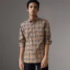 博百利/Burberry 男士 格纹棉质衬衫 (驼色) - 男士  40618111