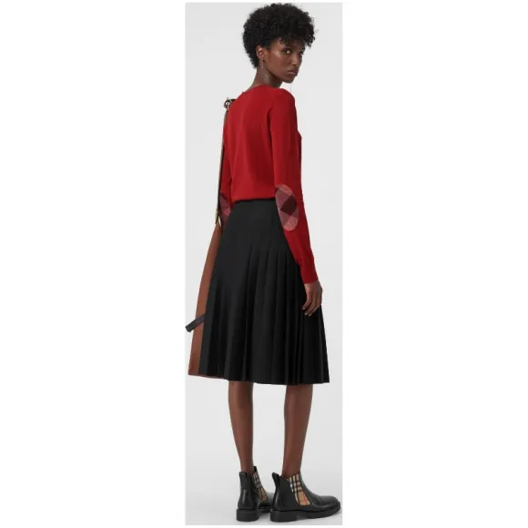 博百利/Burberry 女士 格纹装饰美利奴羊毛衫 (缤纷红色) 40678021