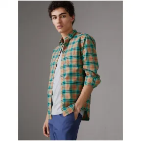 博百利/Burberry 男士 格纹棉质衬衫 (水绿色) - 男士  40681161