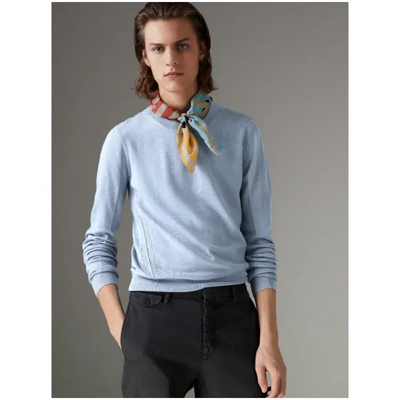 博百利/Burberry 男士 格纹装饰美利奴羊毛衫 (石蓝色) - 男士  40699791