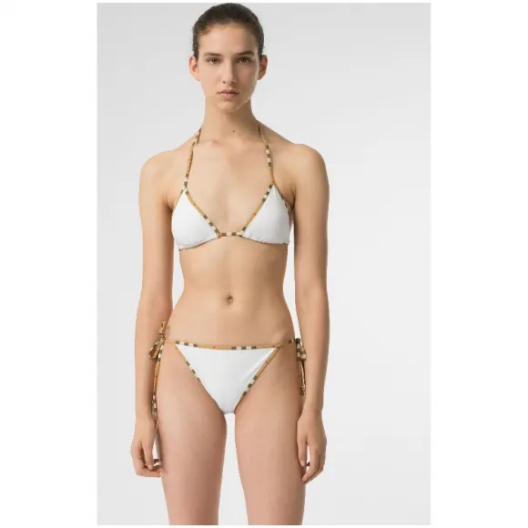 博百利/Burberry 女士 Vintage 格纹装饰三角比基尼 (白色) 40705241