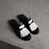 博百利/Burberry 女士 撞色流苏皮革穆勒鞋 (黑色) 40718701