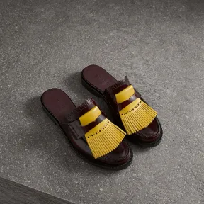 博百利/Burberry 女士 撞色流苏皮革穆勒鞋 (勃艮第酒红色) 40718721