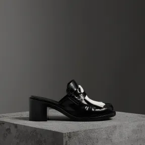 博百利/Burberry 女士 撞色流苏皮革粗跟穆勒鞋 (黑色) 40718741