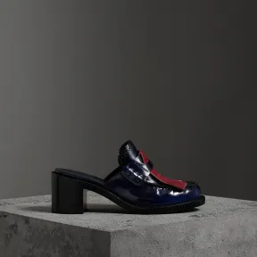 博百利/Burberry 女士 撞色流苏皮革粗跟穆勒鞋 (海军蓝) 40718751