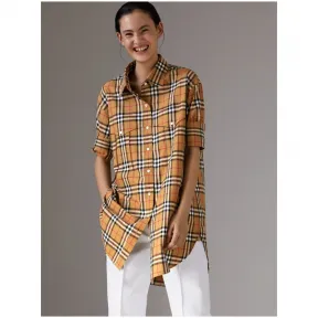 博百利/Burberry 女士 Vintage 格纹棉质衬衫 (古典黄色) 40727261