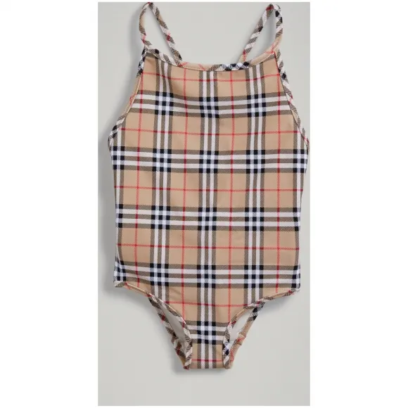 博百利/Burberry  Vintage 格纹连体泳衣 (驼色)  40730481