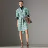 博百利/Burberry  格纹棉质系腰衬衫式连衣裙 (亮水绿色)  40734731