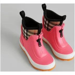 博百利/Burberry 儿童用品 Vintage 格纹拼橡胶雨靴 (杜鹃粉红) - 童装  40759971