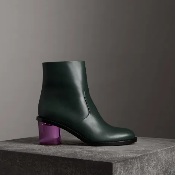 博百利/Burberry 女士 双色皮革粗跟靴 (深森林绿) 40766091