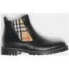 博百利/Burberry 男士 Vintage 格纹装饰皮革切尔西靴 (黑色) - 男士  40786631
