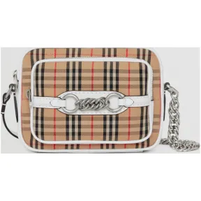 博百利/Burberry 女士 1983 格纹链环相机包 (粉笔白) 40798781