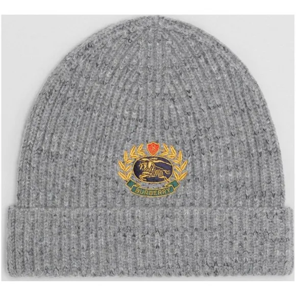 博百利/Burberry 女士 典藏绣标羊毛混纺帽 (麻灰色)  40801171