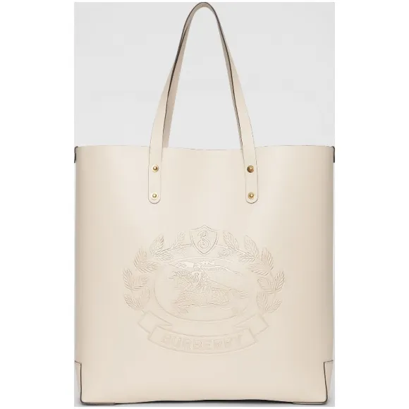博百利/Burberry 男士 大号压花徽章皮革托特包 (石灰岩色)  40802031