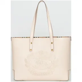 博百利/Burberry 男士 小号压花徽章皮革托特包 (石灰岩色)  40802071