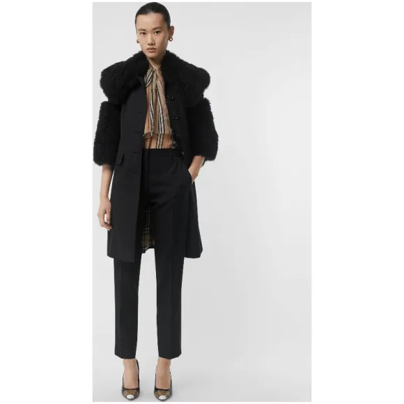 博百利/Burberry 女士 缎面条纹丝毛混纺量裁长裤 (黑色) 45482961