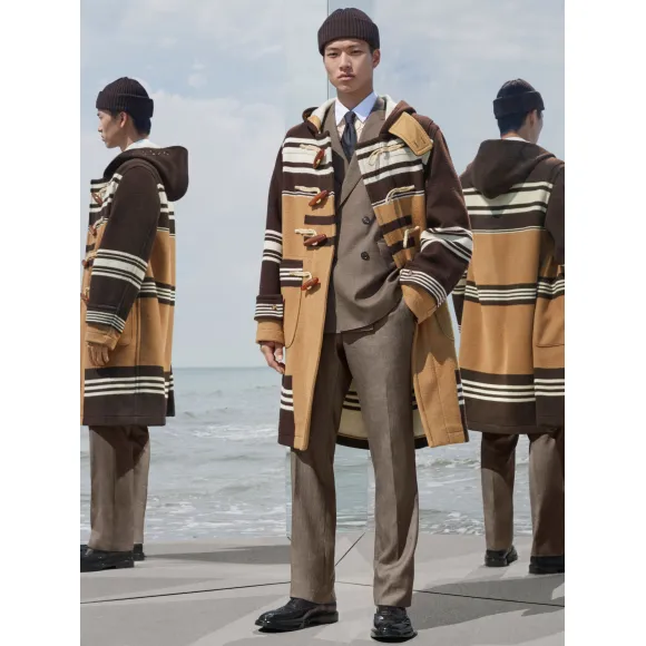 博百利/Burberry 男士 鲨鱼纹羊毛量裁长裤 (深棕色) 45582741