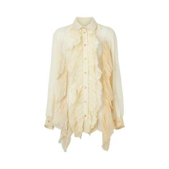 博百利/Burberry De Chine荷叶边绉纱超大款罩衫 45616351