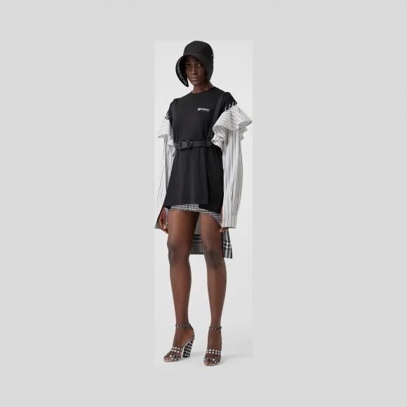 博百利/Burberry 对比衣袖褶饰棉质上衣 (黑色) - 女士  45645161
