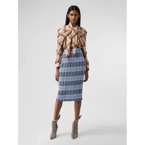 博百利/Burberry 女士 格纹褶裥半身裙  45663681