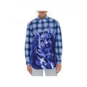 博百利/Burberry 蓝色 耶稣印花格子衬衫 45678311