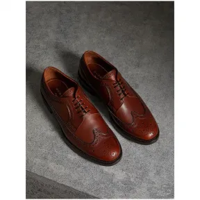 博百利/Burberry 男士 皮革德比布洛克鞋 (栗棕色) - 男士  80004281