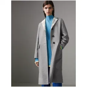 博百利/Burberry 女士 格纹衣领羊绒大衣 (浅麻灰) 80014531