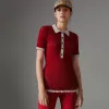 博百利/Burberry 女士 双色丝绒混纺 Polo 衫 (军红色) 80014821