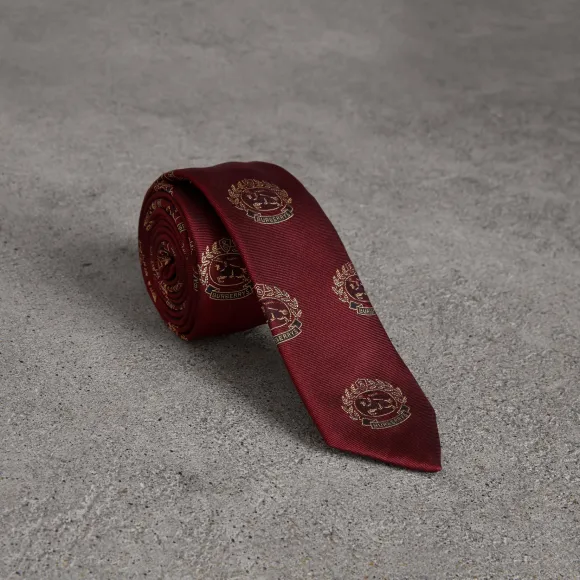 博百利/Burberry 男士 窄版剪裁典藏徽标丝质领带 (深红色) - 男士  80019291