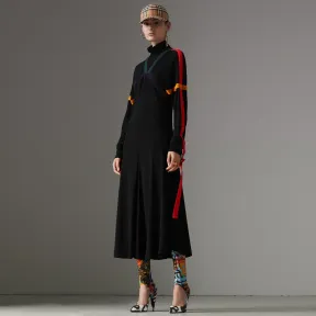 博百利/Burberry 女士 拼色装饰平织高领连衣裙 (黑色) 80021971