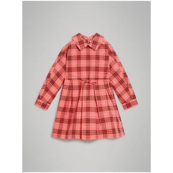 博百利/Burberry  格纹棉质抽绳连衣裙 (珊瑚红)  80024671