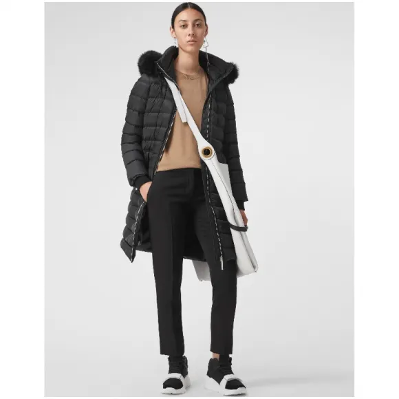 博百利/Burberry 女士 可拆式毛羊皮装饰羽绒服 (黑色) 80035371