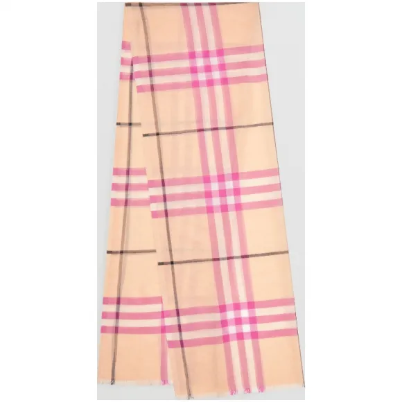 博百利/Burberry 男士 轻盈格纹丝毛混纺围巾 (浅杏色)  80045151