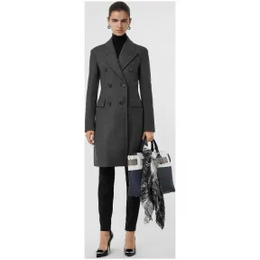 博百利/Burberry 女士 双排扣羊毛量裁大衣 (中调麻灰) 80046931