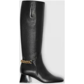 博百利/Burberry 女士 链环装饰皮革及膝靴 (黑色) 80061101