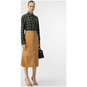 博百利/Burberry 女士 崁纱格纹棉质衬衫 (赭石橙色) 80062861