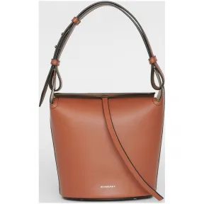 博百利/Burberry 女士 The Bucket - 小号皮革水桶包 (棕灰色) 80064281