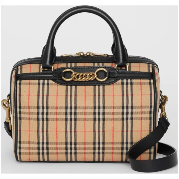 博百利/Burberry 女士 The Link - 小号 1983 格纹链环保龄球包 (黑色) 80064411