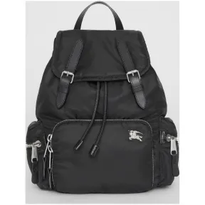 博百利/Burberry 女士 The Rucksack - 中号尼龙拼皮革军旅背包 (黑色) 80067201