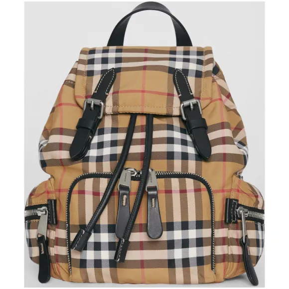 博百利/Burberry 女士 The Rucksack - 小号 Vintage 格纹斜背式军旅背包 (古典黄色) 80067