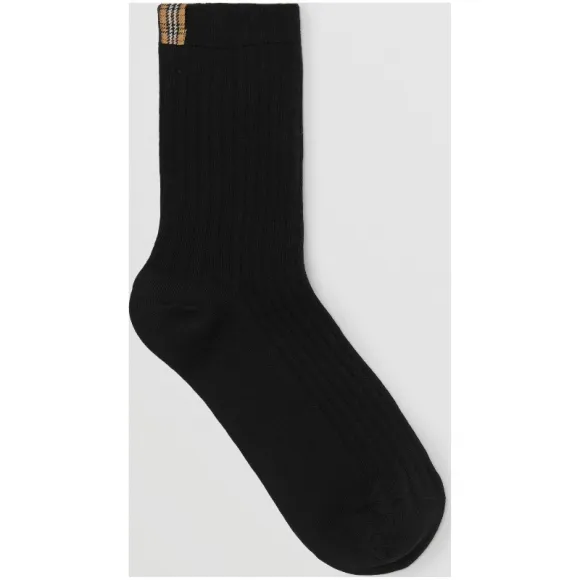 博百利/Burberry 男士 格纹装饰棉质混纺及踝袜 (黑色)  80077041