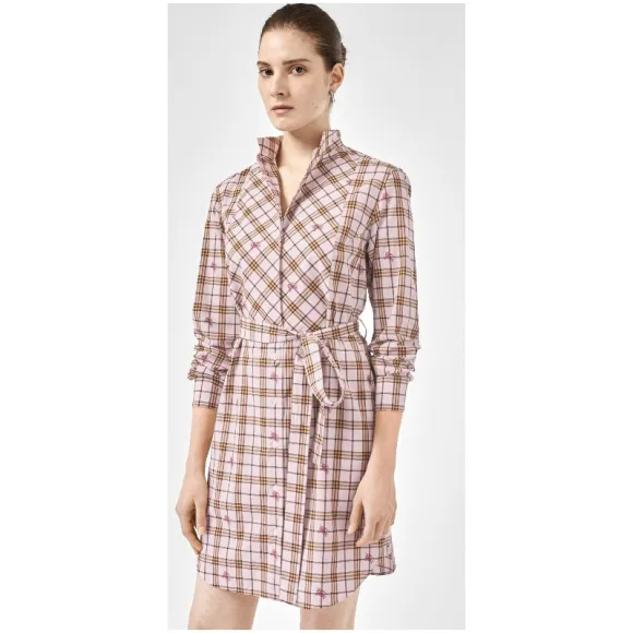 博百利/Burberry 女士 马术骑士格纹棉质系腰衬衫式连衣裙 (雪花石粉红) 80081401