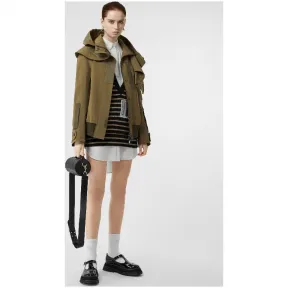 博百利/Burberry 女士 可拆式连帽棉丝混纺斜纹外套 (卡其绿) 80088341