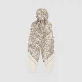 博百利/Burberry 女士 专属标识印花丝质头巾 (芝麻色) 80111111