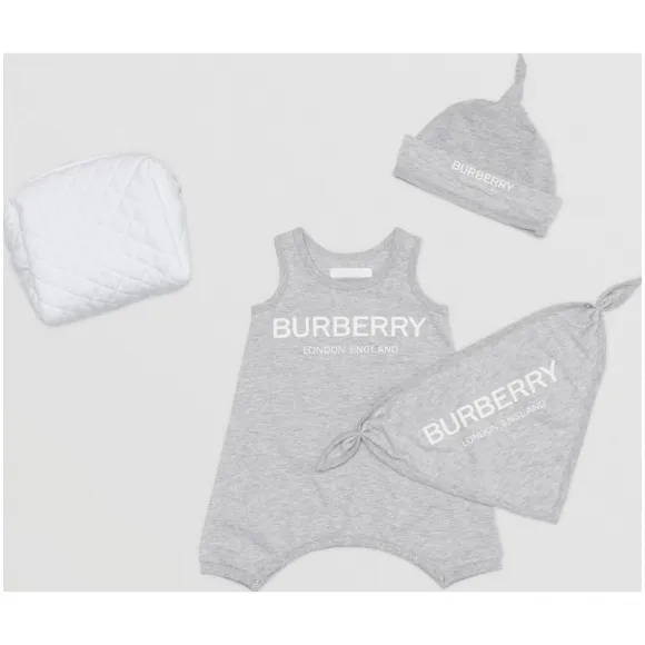 博百利/Burberry 儿童用品 徽标印花棉质三件套婴儿礼品套装 (灰色) - 童装  80117291